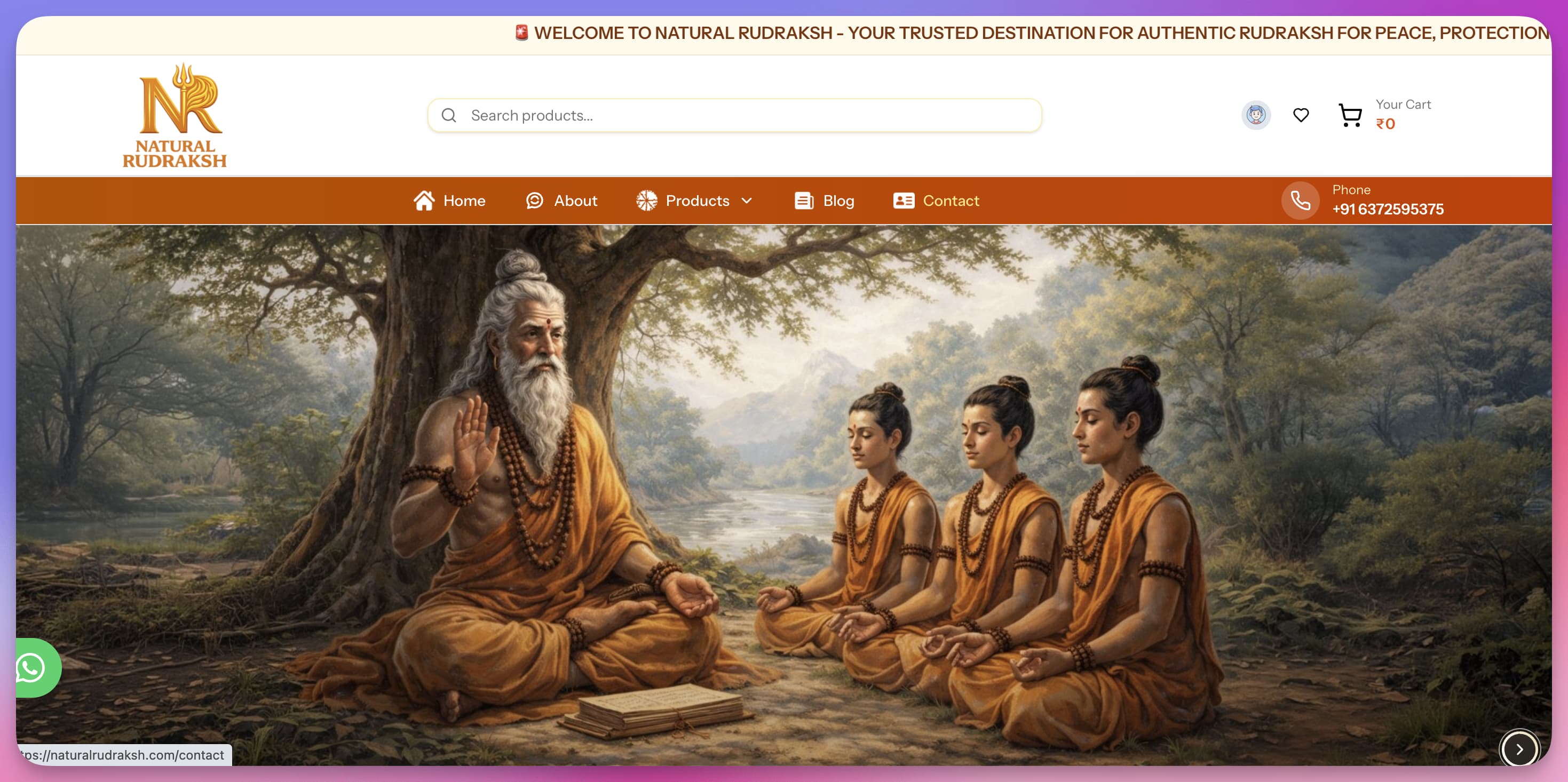 Natural Rudraksh eCommerce website homepage