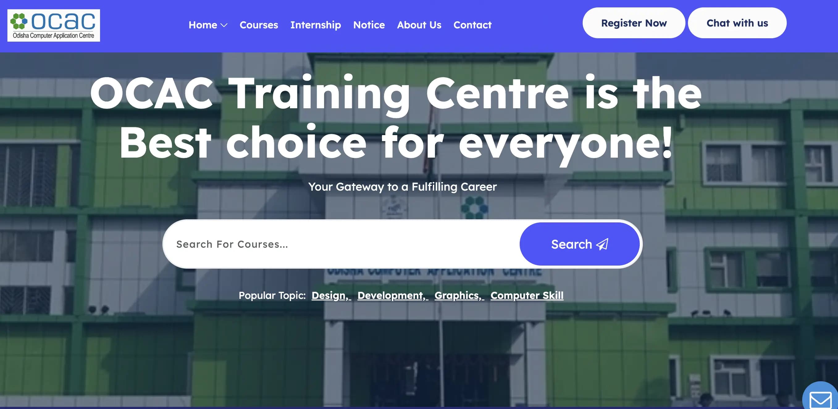 OCAC Training Centre website homepage